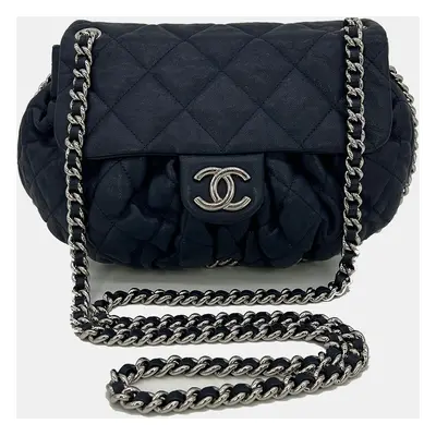 Chanel Quilted Navy Leather Chain Around Crossbody Shoulder Bag