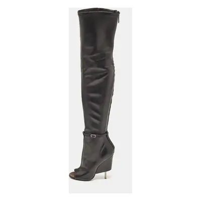 Givenchy Black Leather Peep Toe Knee Length Boots Size