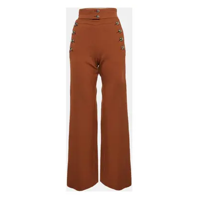 Chloe Brown Rust Virgin Wool Button Detailed Wide Leg Pants