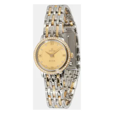 Omega Champagne Diamond 18k Yellow Gold Stainless Steel De Ville Prestige 424.25.24.60.58.001 Au