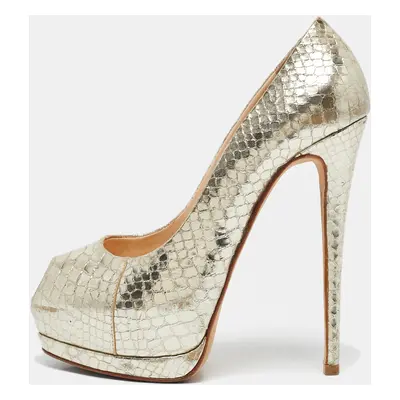 Giuseppe Zanotti Gold Python Embossed Leather Peep Toe Platform Pumps Size