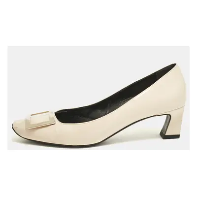 Roger Vivier Cream Patent Leather Trompette Block Heel Pumps Size