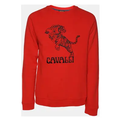 Roberto Cavalli Orange Cotton Knit Blend Tiger Print Sweatshirt