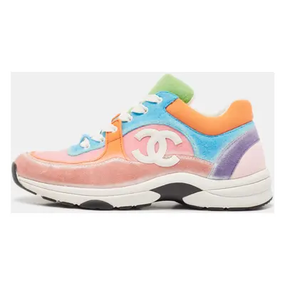 Chanel Multicolor Suede and Felt Fabric CC Low-Top Sneakers Size