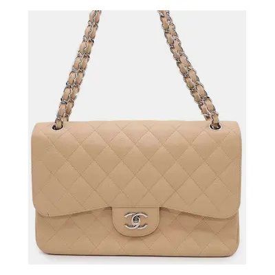 Chanel Beige Caviar Leather Double Flap Shoulder Bag