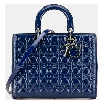 Dior Blue Large Patent Cannage Lady Dior