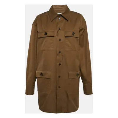 Saint Laurent Khaki Brown Cotton Single Breasted Coat