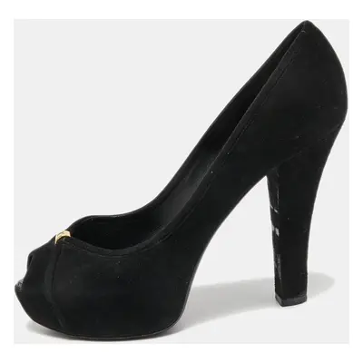 Louis Vuitton Black Suede Peep Toe Pumps Size