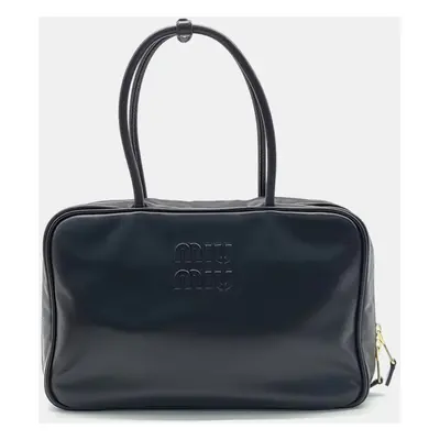 Miu Miu Black Leather embossed logo bowling bag