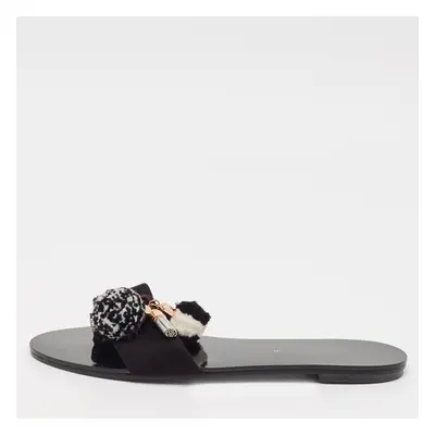 Sophia Webster Black Suede Jada Pom Pom Slide Flats Size