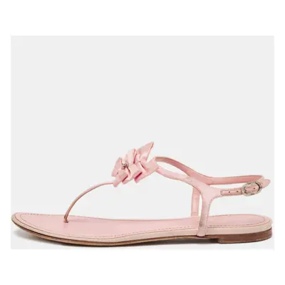 Chanel Pink Satin Bow Embellished Thong Sandals Size