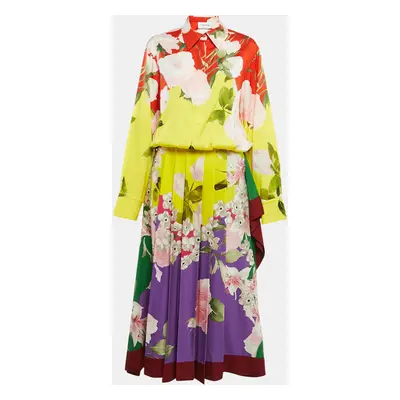 Valentino Multicolor Floral Print Silk Pleated Maxi Dress