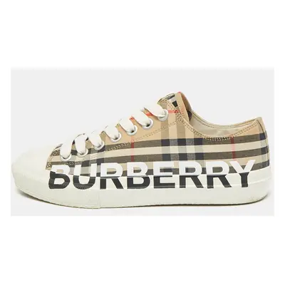 Burberry Beige/White Vintage Check Canvas and Rubber Larkhall Sneakers Size