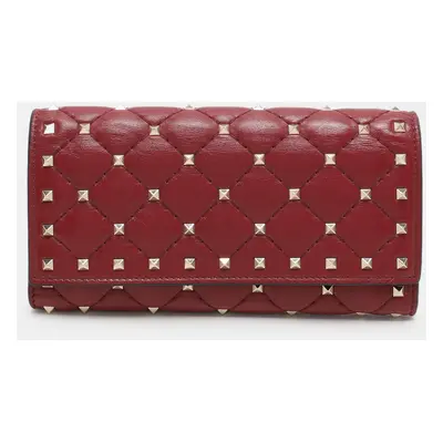 Valentino Burgundy Leather Rockstud Spike Continental Wallet