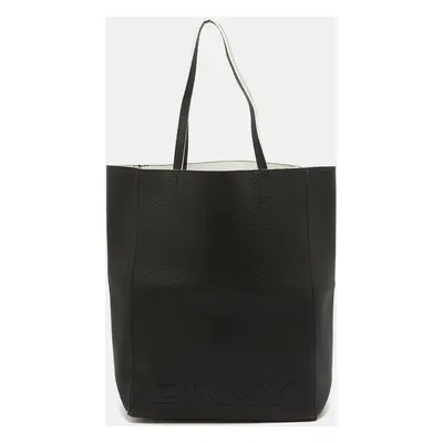 DKNY Black Leather Logo Embossed Shopper Tote