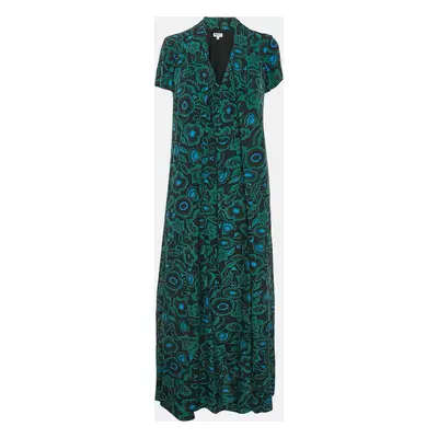 Kenzo Green Floral Print Silk Maxi Dress