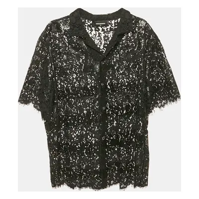 Dsquared2 Black Coated Stripe Lace Sheer Shirt