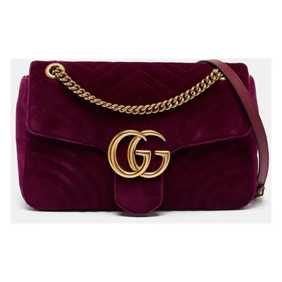 Gucci Magenta Matelassé Velvet GG Marmont Shoulder Bag