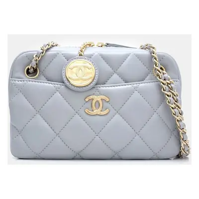 Chanel Light Gray Lambskin Leather Camera Shoulder Bag