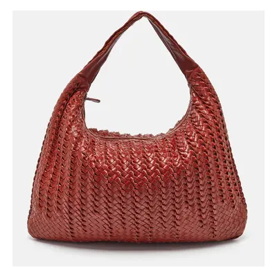 Bottega Veneta Dark Red Twist Intrecciato Leather Large Veneta Hobo