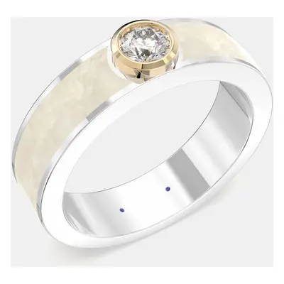 14K Yellow Gold Classic Pearl White Ceramic Round Sterling Silver Lab Grown Diamond Bezel Set Ba