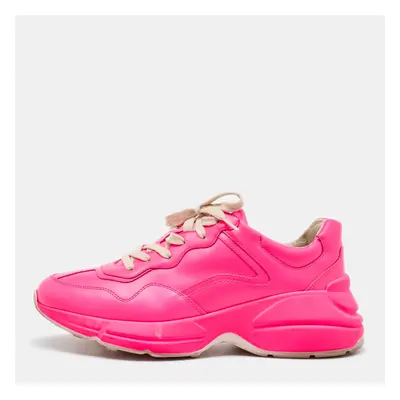 Gucci Neon Pink Leather Rhyton Low Top Sneakers Size