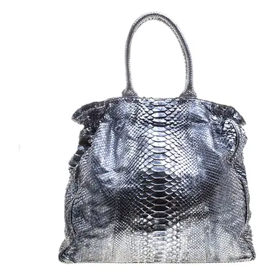 Zagliani Metallic Python Shopper Tote