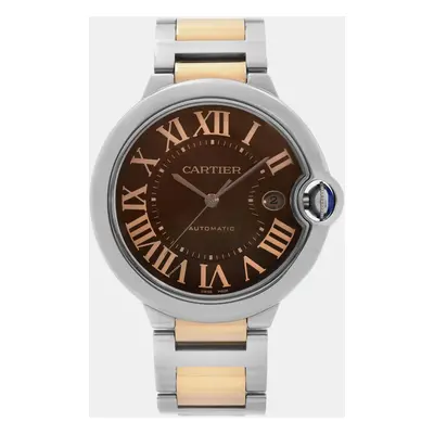 Cartier Brown 18k Rose Gold Stainless Steel Ballon Bleu W6920032 Automatic Men's Wristwatch mm