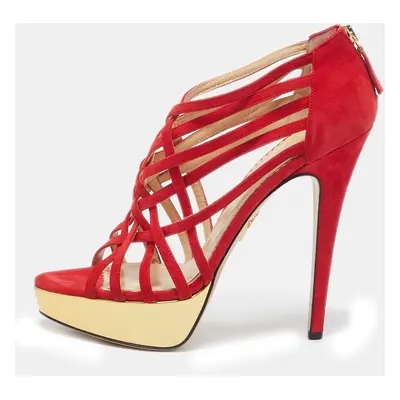 Charlotte Olympia Red Suede Strappy Platform Sandals Size