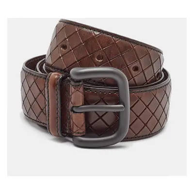 Bottega Veneta Brown Intrecciato Laser Leather Buckle Belt