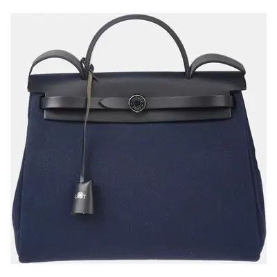 Hermes Navy Black Toile Officier Herbag Zip Handbag