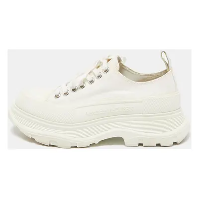 Alexander McQueen White Canvas and Rubber Tread Slick Lace Up Sneakers