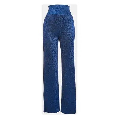 Missoni Metallic Blue Lamé High Rise Wide-Leg Pants