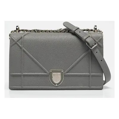 Dior Grey Leather Medium Diorama Flap Shoulder Bag