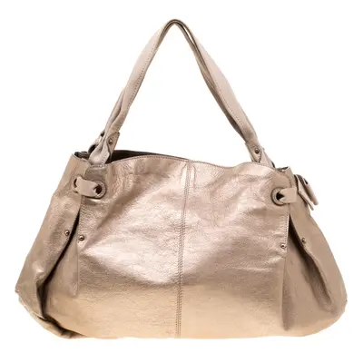 Salvatore Ferragamo Beige Leather and Canvas Bow Hobo