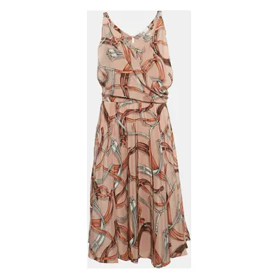 Gucci Equestrian Peach Belt Print Silk Midi Dress