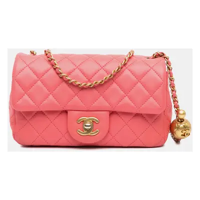 Chanel Pink Mini Rectangular Lambskin Pearl Crush Flap