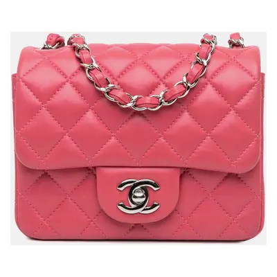 Chanel Pink Mini Square Classic Lambskin Single Flap Bag