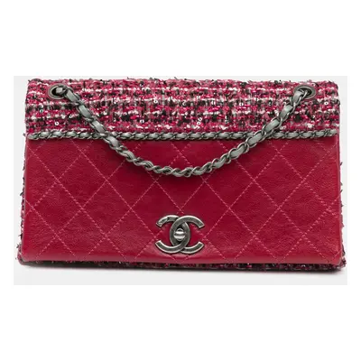 Chanel Red CC Lambskin and Tweed Flap Shoulder Bag