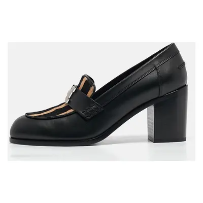 Hermes Black/Beige Calf Hair and Leather Dauphine Loafers Size