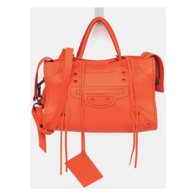 Balenciaga Orange Leather City Blackout Shoulder Bag