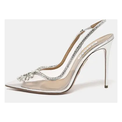 Aquazzura Silver/Transparent Leather and PVC Seduction Pumps Size 40.5