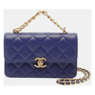 Chanel Blue Lambskin Leather Flap Shoulder Bag