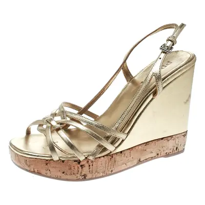 Prada Gold Leather Sligback Platform Wedge Sandals Size