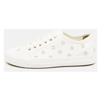 Fendi White Canvas FF Domino Logo Lace Up Sneakers Size