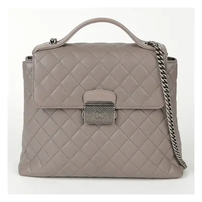 Chanel Gray Leather Flap Tote Bag