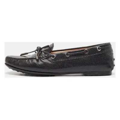 Tod's Dark Black Lizard Embossed Leather Driver Loafers Size 37.5