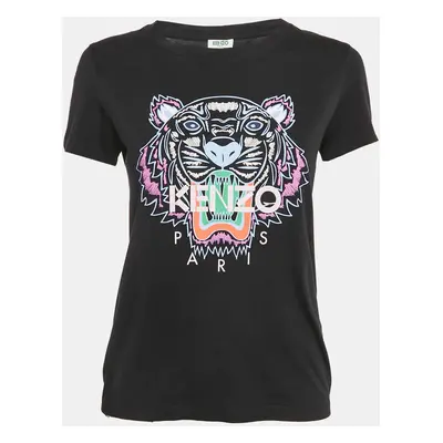 Kenzo Black Tiger Logo Print Jersey Crew Neck T-Shirt