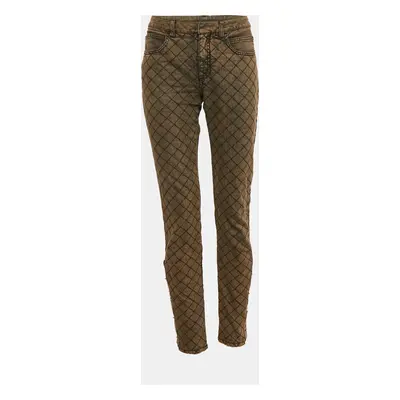 Chanel Brown Check Embroidery Denim Slit Detail Jeans Waist 30"