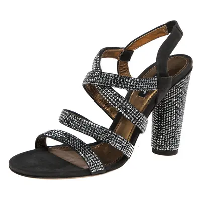 Dolce & Gabbana Dark Grey Suede Crystal Embellished Strappy Sandals Size 38.5